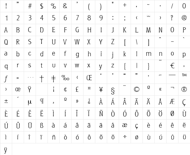 Roundest-Xlight Regular  glyph index