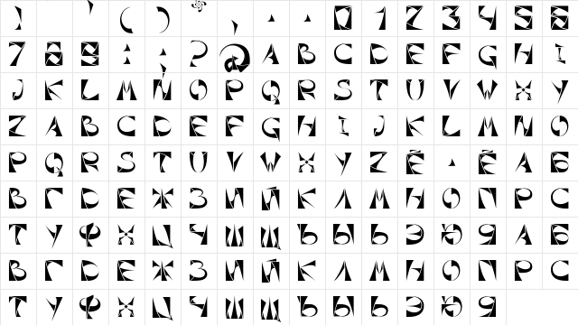 Xorx_Toothy Cyr Regular  glyph index