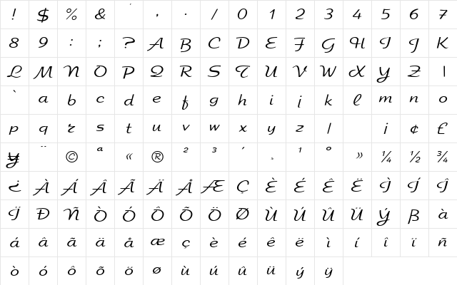 ElfringElite-Light Regular  glyph index