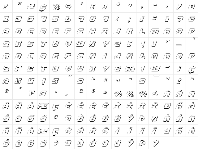 Replicant Shadow Italic Shadow Italic  glyph index