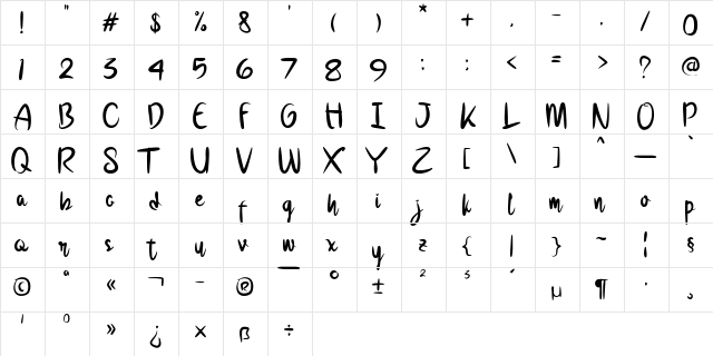 Creata DEMO Regular  glyph index