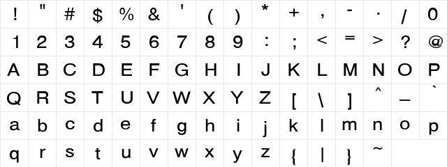 PartridgeExt-No Regular  glyph index