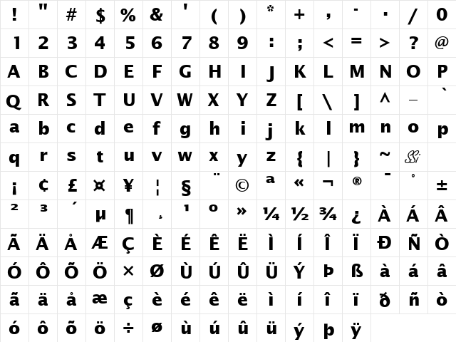 Insight Sans SSi Bold  glyph index