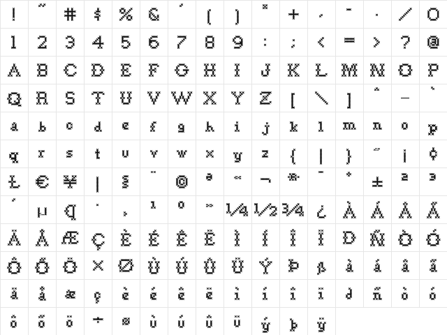 Goodbye Crewel World NF Regular  glyph index