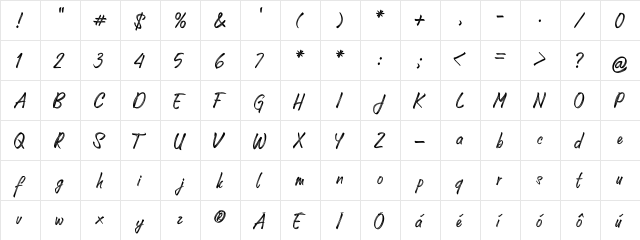 Unforgotten More Regular  glyph index
