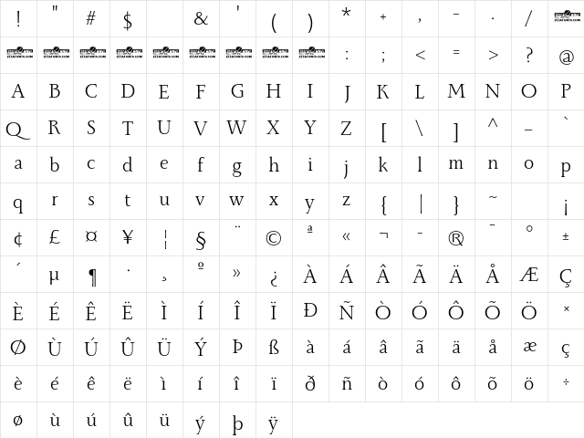 Monterchi Serif Trial Book  glyph index