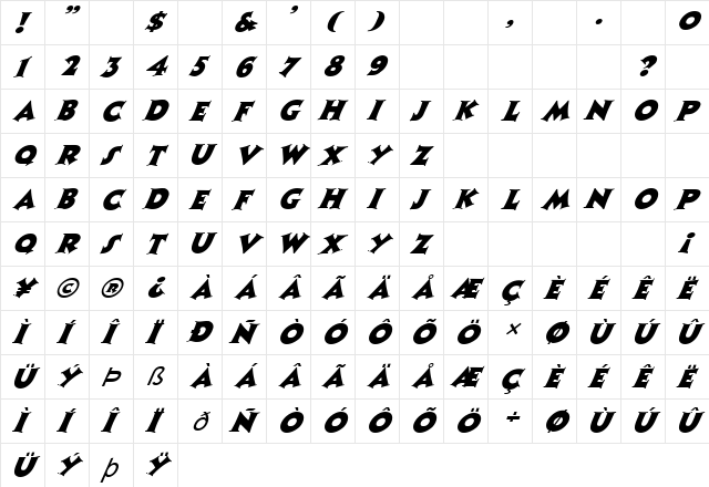 FZ JAZZY 13 ITALIC Normal  glyph index