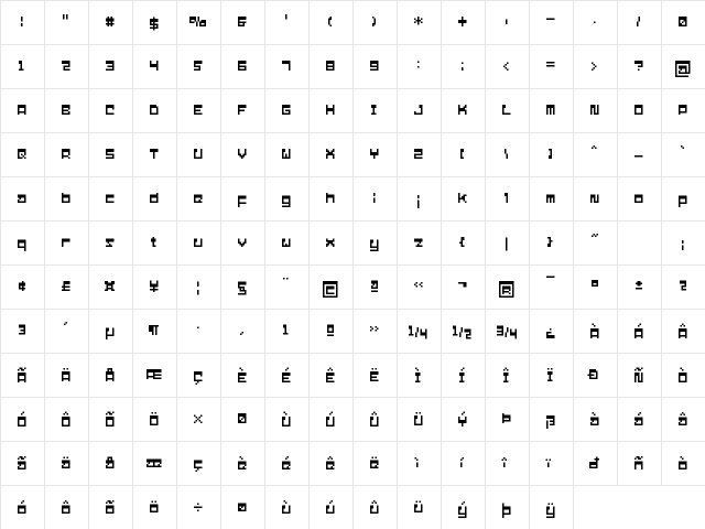 Galactic Regular  glyph index
