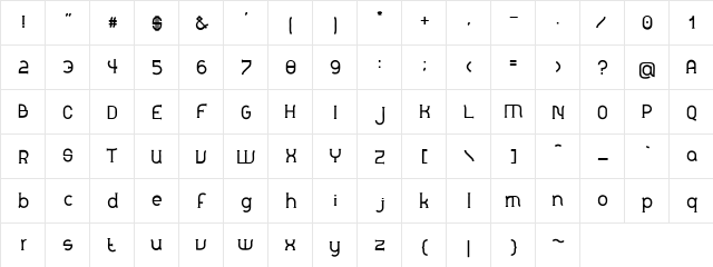 Monorail Regular  glyph index