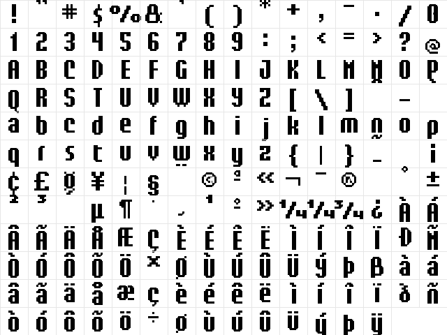 UF Android Bold Regular  glyph index