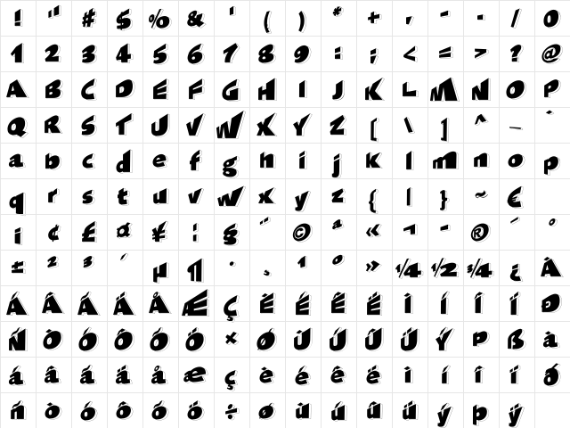 Sintex '3D' UltraBlack Regular  glyph index