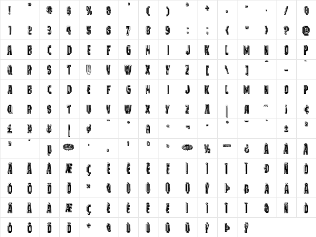 Hitchblock Bevel Regular  glyph index