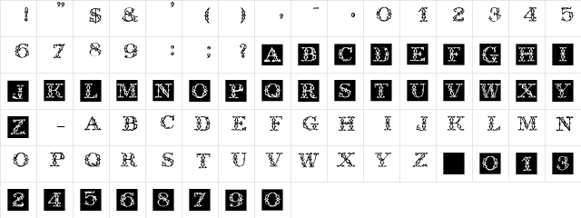 ZierCaps Regular  glyph index