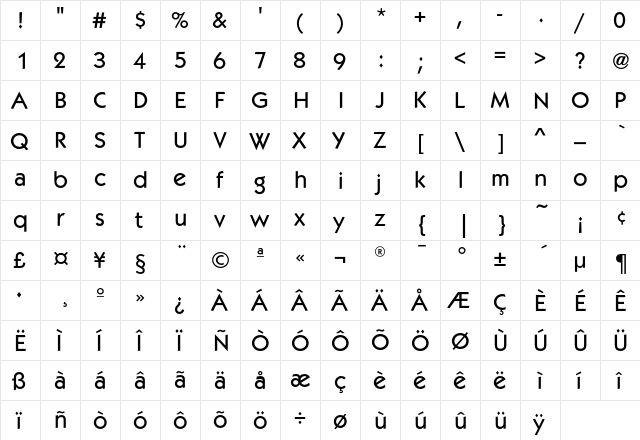 KabelEF-Medium Regular  glyph index