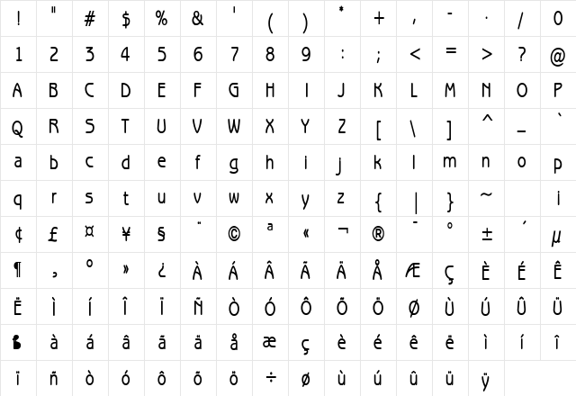 Beagle Condensed Bold  glyph index