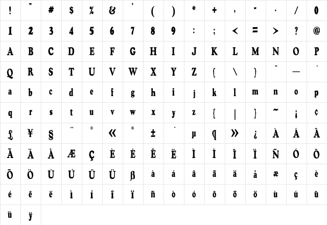 RSOswaldGrey Cn Regular  glyph index