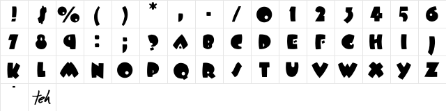 BeesWax Regular  glyph index