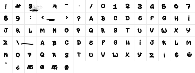 Painterz Regular  glyph index