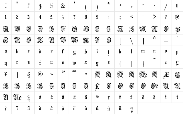 Fiolex Fleur Regular  glyph index
