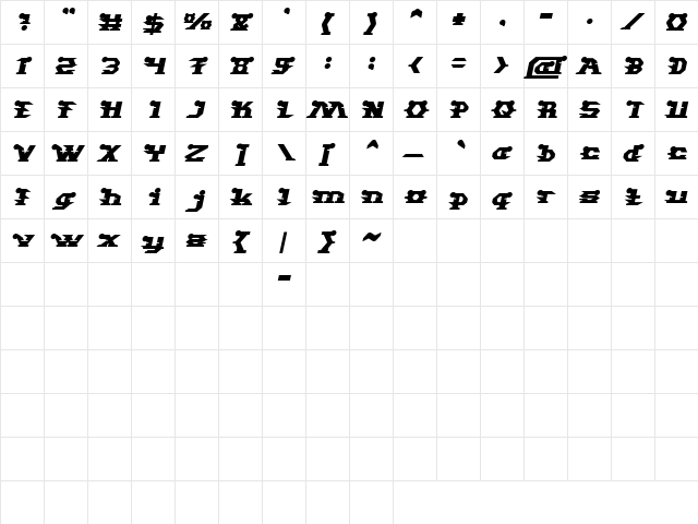 STARGAZER Bold Italic  glyph index