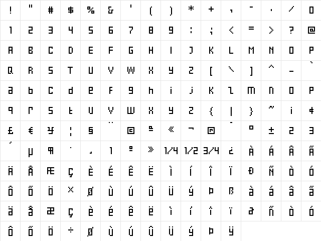 Eboy REGBeta  glyph index