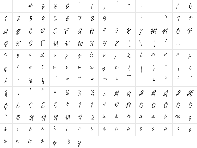 Blackpine Regular  glyph index