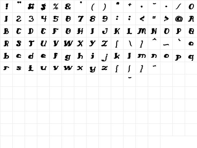 Everlasting Song Bold Italic  glyph index