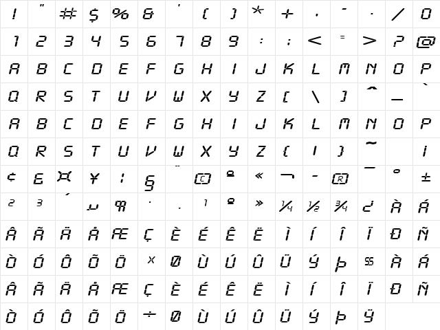 ReadoutExtended Italic  glyph index