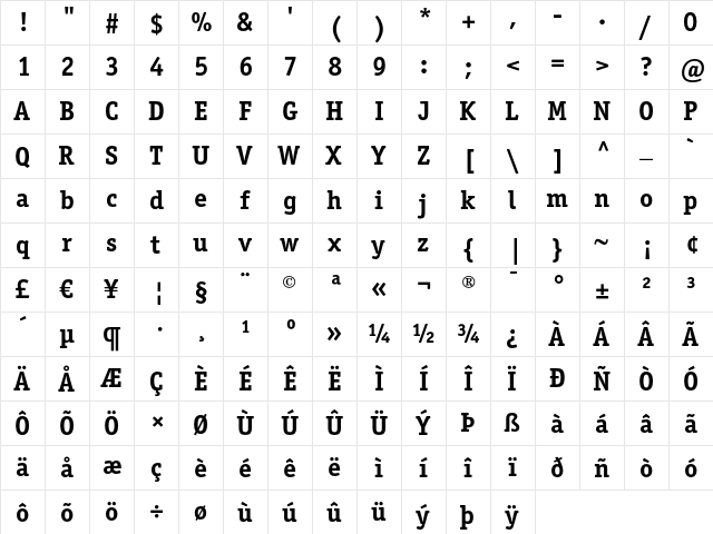 ITC Officina Serif LT Bold  glyph index