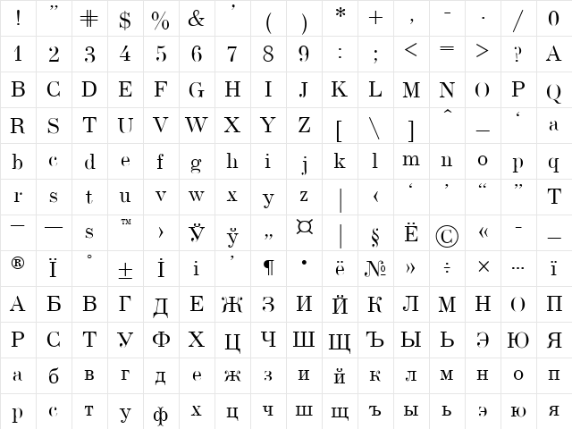 Usual New Plain  glyph index