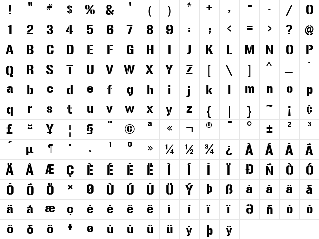 Gunplay Regular  glyph index