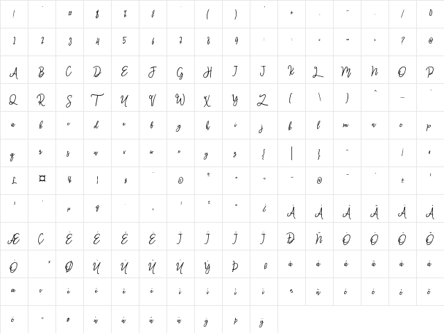 Monalisa Script Regular  glyph index