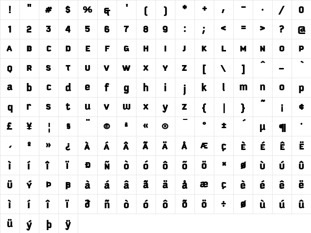 Kautiva Uni Black Regular  glyph index