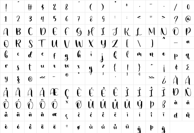 Sunday Snow Regular  glyph index