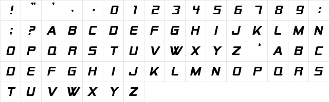 SF Alien Encounters Solid Italic  glyph index