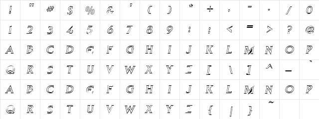 ZebuCaps Oblique  glyph index