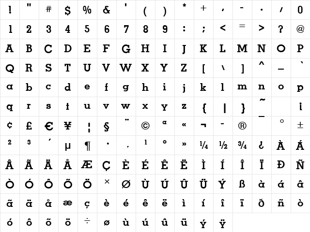 Missouri-Medium Regular  glyph index