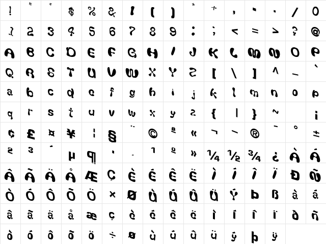 GiveAndTake18 Regular  glyph index