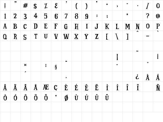 Strange Tales Regular  glyph index