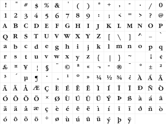 ITC Garamond Handtooled Std Bold  glyph index