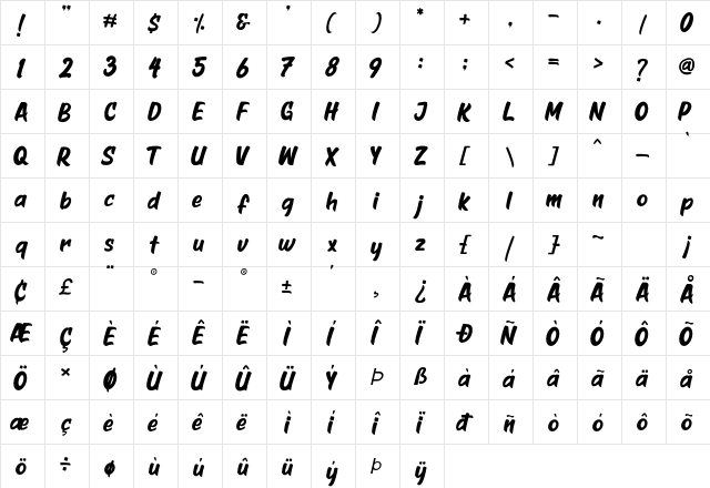 Great Hustle Regular  glyph index