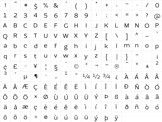 EzzoBook Regular  glyph index