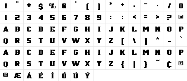 Jersey 716 Regular  glyph index