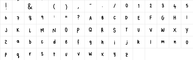 Alices Handwriting Regular  glyph index