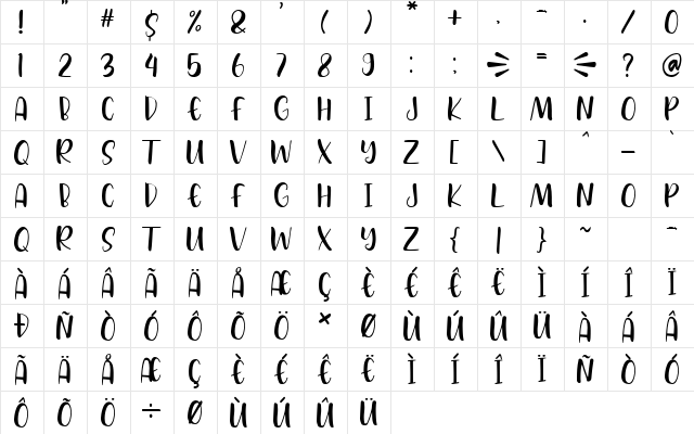 Green Viera Regular  glyph index