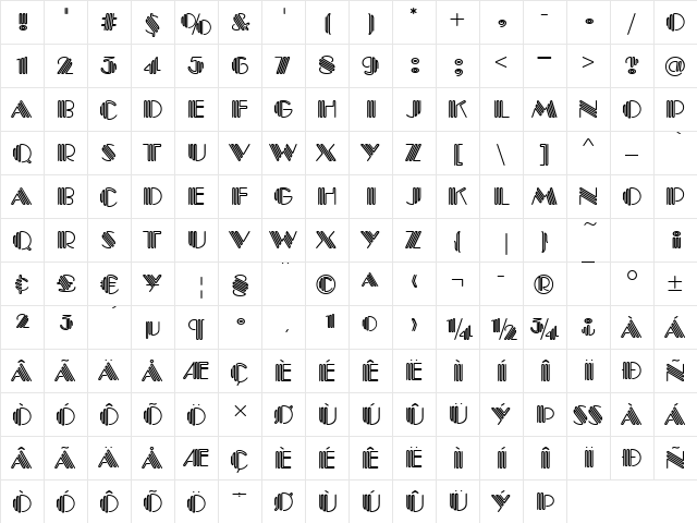 Pittsburgh Regular  glyph index