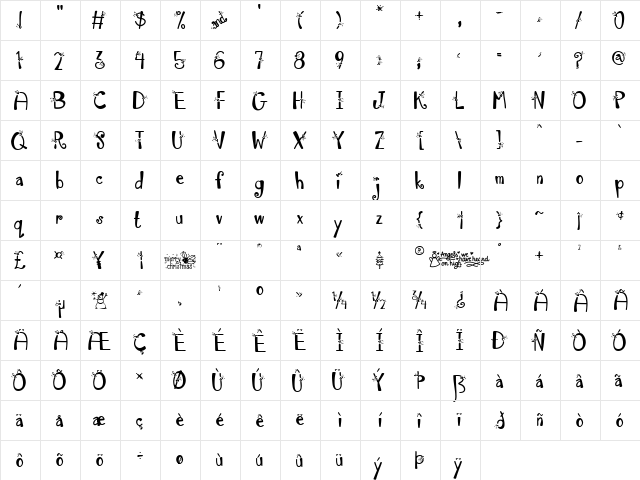 Austie Bost Happy Holly Regular  glyph index