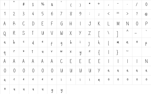 KickQuestions Regular  glyph index