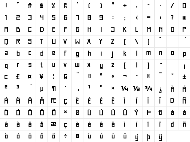 Just Square LT Std Demi  glyph index