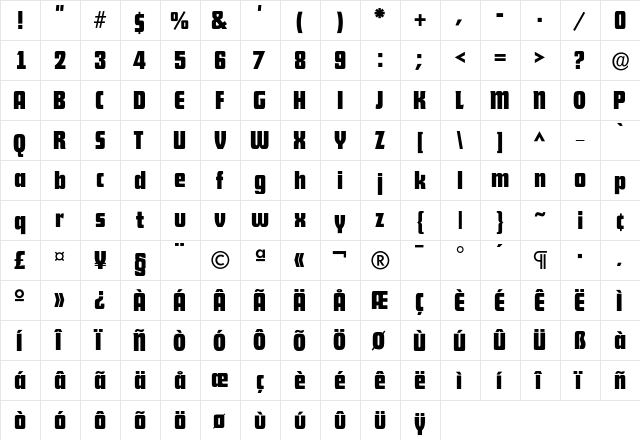 DekodisplayBold Regular  glyph index